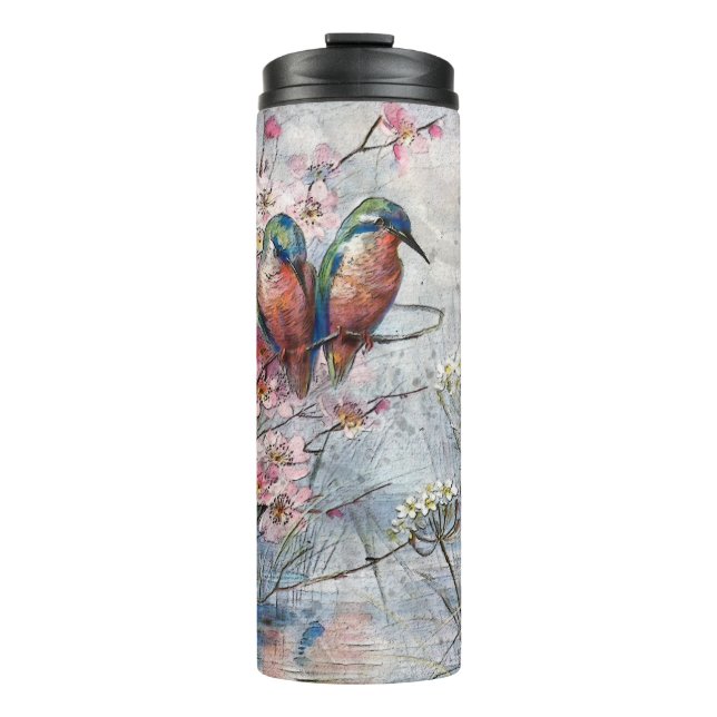 Pretty Painted Kingfishers and Flowers  Thermal Tumbler (Front)