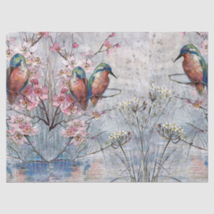 Pretty Painted Kingfishers and Flowers Tissue Paper