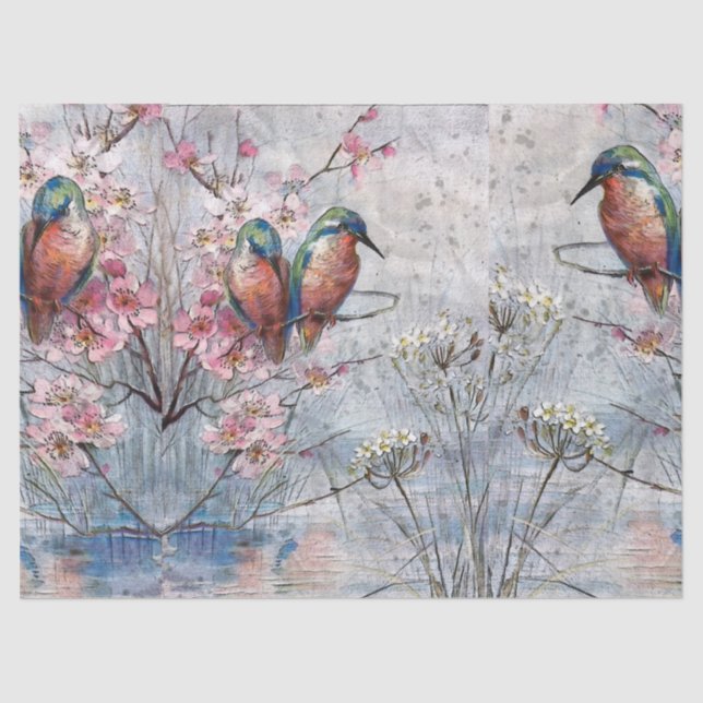Pretty Painted Kingfishers and Flowers  Tissue Paper (Front)