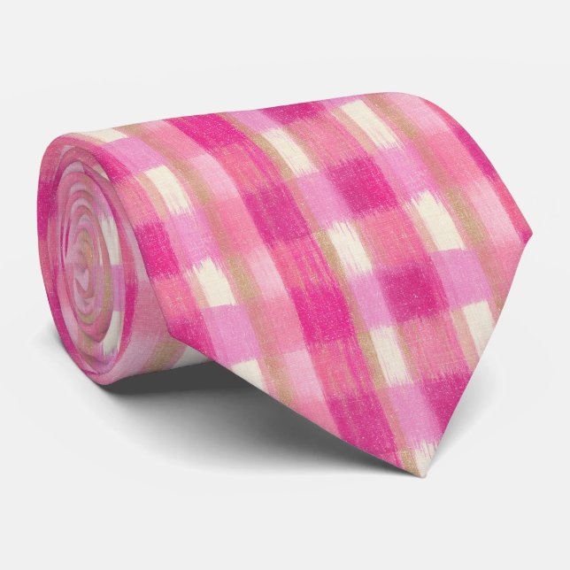 Pretty Painted Pink Plaid - Neck Tie (Rolled)