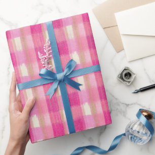 Pretty Painted Pink Plaid Wrapping Paper Roll   