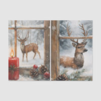 Pretty Pair of Deer in Window Panes in Winter