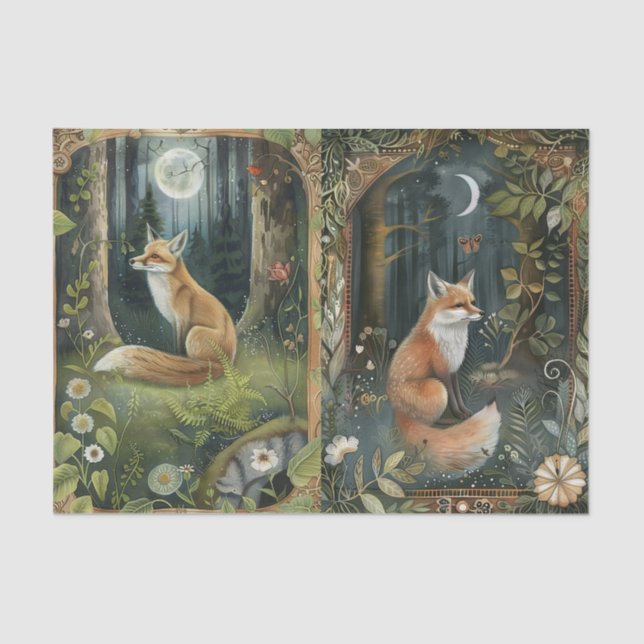 Pretty Pair of Foxes in the Forest Moonlight Tissue Paper (Front)