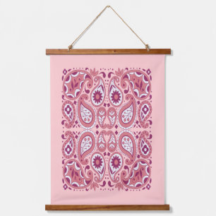 Pretty Paisley Abstract Pattern Shades of Pink Hanging Tapestry