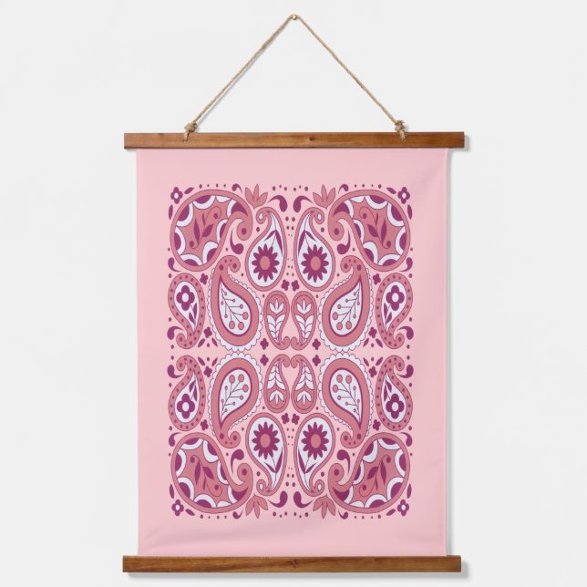 Pretty Paisley Abstract Pattern Shades of Pink Hanging Tapestry (Front)