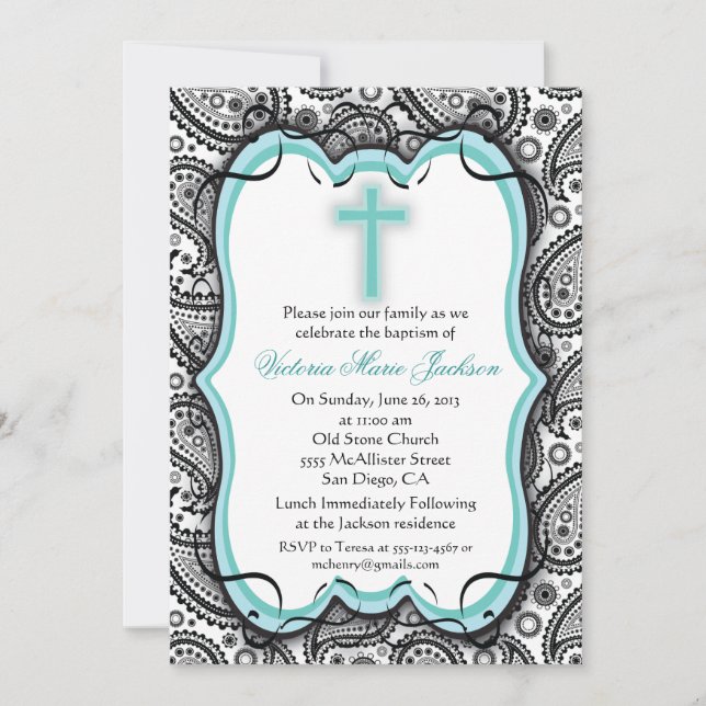 Pretty Paisley Baptism/Christening Invitation (Front)
