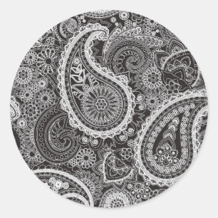 Pretty Paisley Black White Pattern Classic Round Sticker