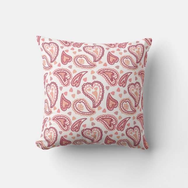 Pretty Paisley Hearts Valentines Love Throw Pillow (Front)