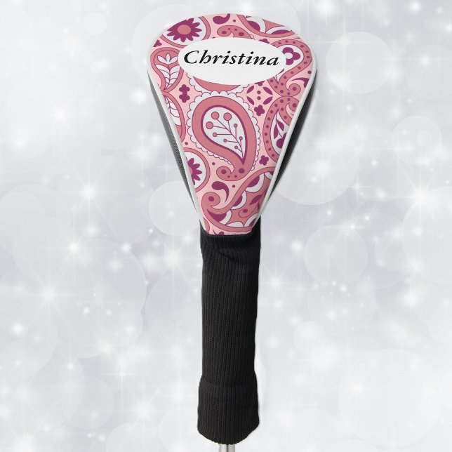 Pretty Paisley pattern in Pinks with flowers Golf Head Cover (Paisley pattern with flowers tear drops in shades of pretty pinks on golf club cover.)