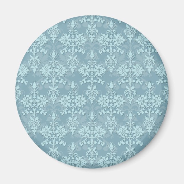 Pretty Pale Blue Damask Pattern Magnet (Front)