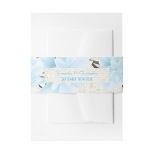 Pretty pale blue floral blossom wedding invitation belly band