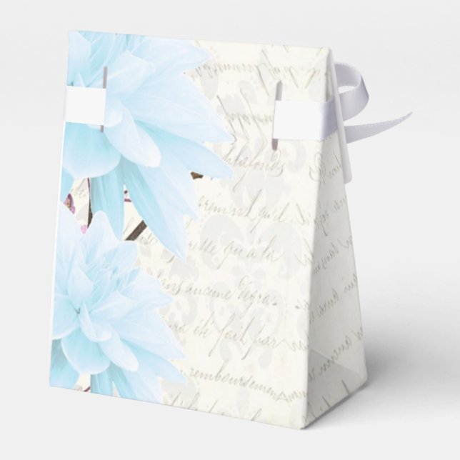 Pretty pale blue floral flower blossom wedding favour box (Back Side)