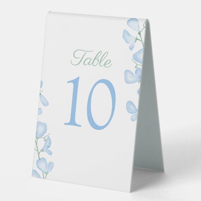 Pretty Pale Blue Floral Wedding Party Table Number (Front)