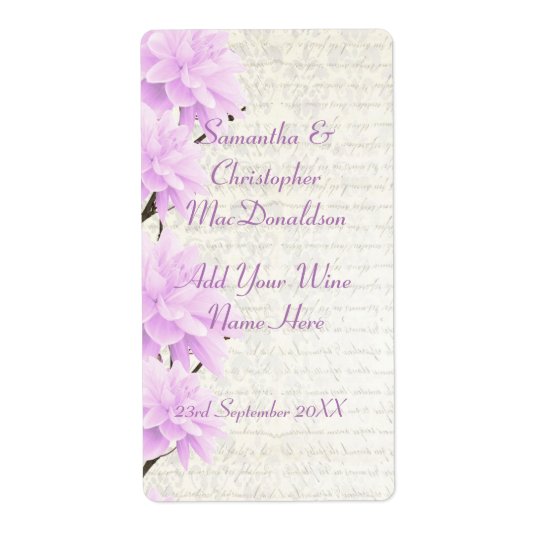 Pretty pale lilac floral wedding wine bottle shipping label