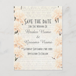 Pretty pale peach floral save the date announcement postcard