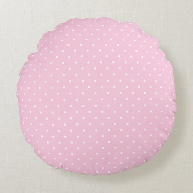 Pretty Pale Pink and White Polka Dots Round Pillow (Front)