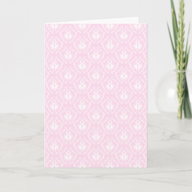Pretty pale pink damask pattern with white. card (Front)