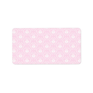 Pretty pale pink damask pattern with white. label