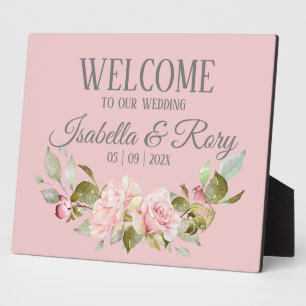 Pretty Pale Purple Pink Roses Wedding Tabletop Plaque