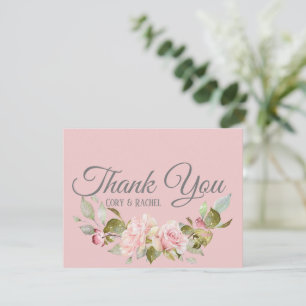 Pretty Pale Purple Pink Roses Wedding Thank You Card