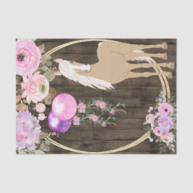 Pretty Palomino Horse and Flowers on Barnwood  Tissue Paper (Front)