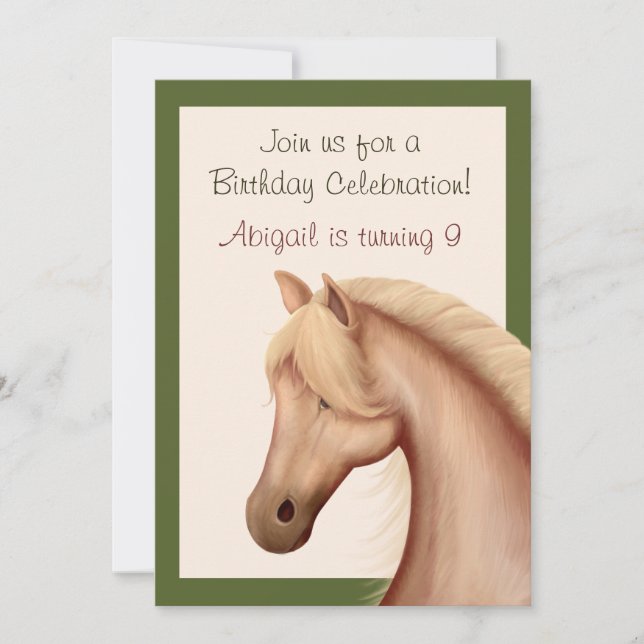 Pretty Palomino Horse Birthday Invitation ~ Girls (Front)
