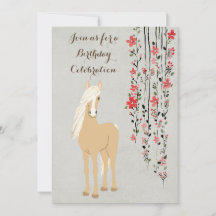 Pretty Palomino Pony and Flowers Horse Birthday