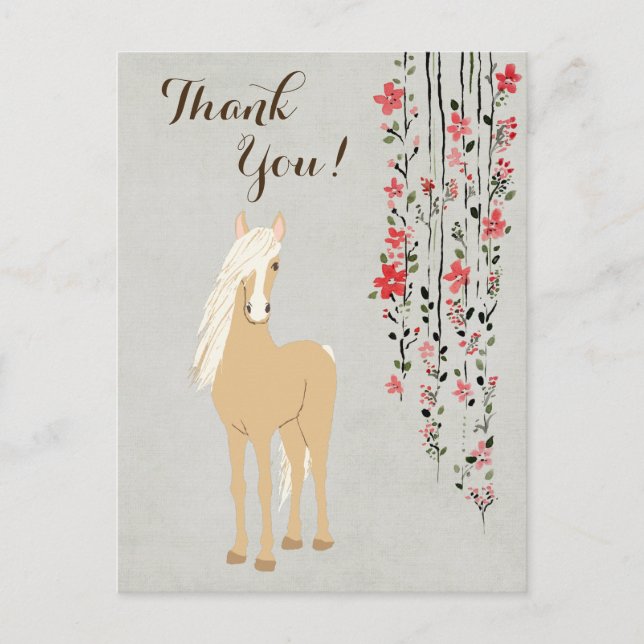 Pretty Palomino Pony and Flowers Horse Thank You Postcard (Front)
