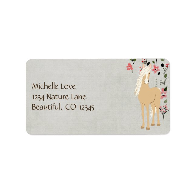 Pretty Palomino Pony Flowers Horse Address Label (Front)