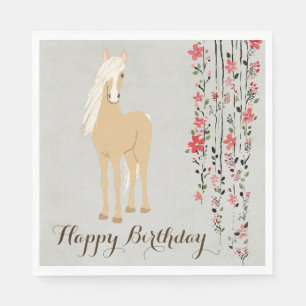 Pretty Palomino Pony Flowers Horse Happy Birthday Napkin
