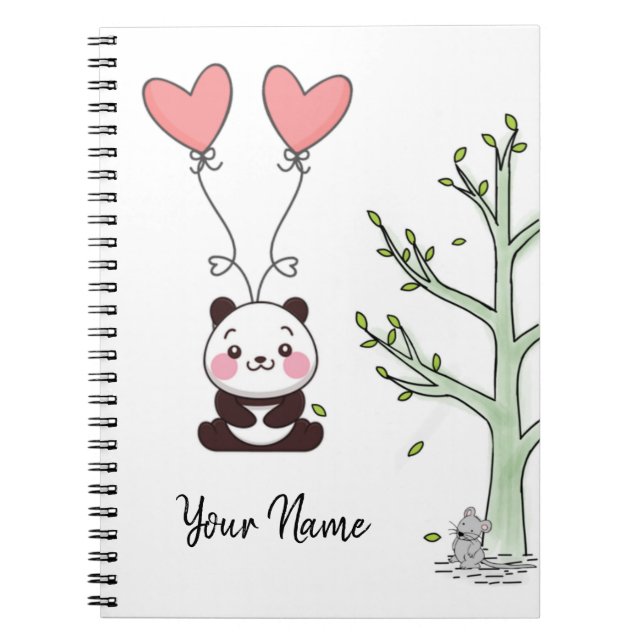 Pretty Panda Girly Pink Custom Notebook (Front)