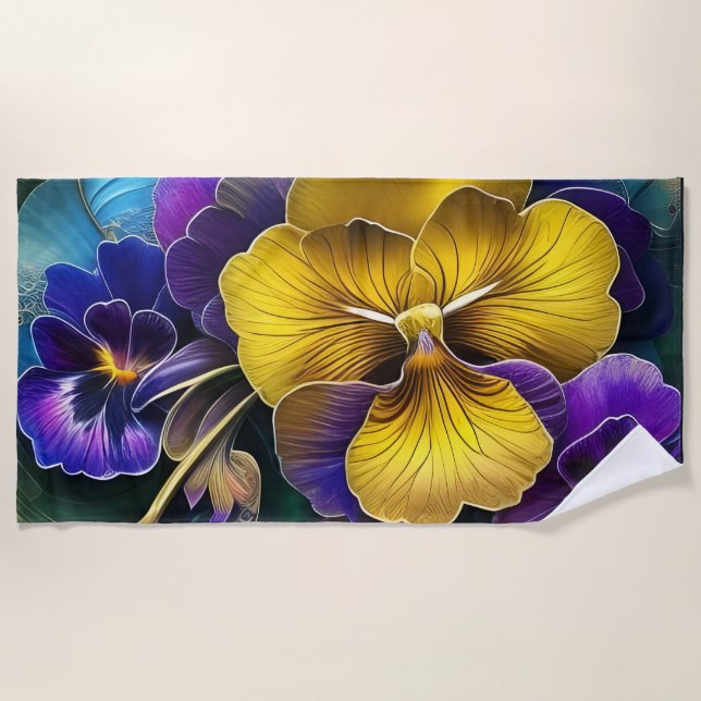 Pretty pansies art beach towel (Front)