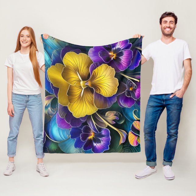 Pretty pansies art fleece blanket (In Situ)