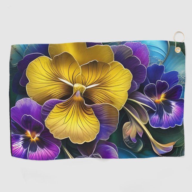Pretty pansies art golf towel (Horizontal)