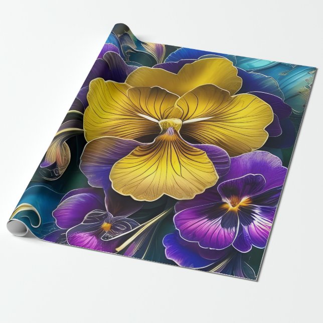 Pretty pansies art wrapping paper (Unrolled)