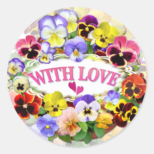 Pretty Pansies With Love Classic Round Sticker (Front)