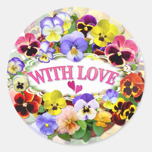 Pretty Pansies With Love Classic Round Sticker (Front)