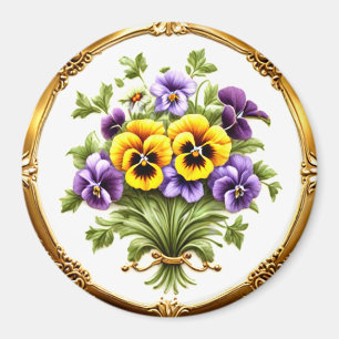 Pretty Pansy Flower Bouquet Magnet