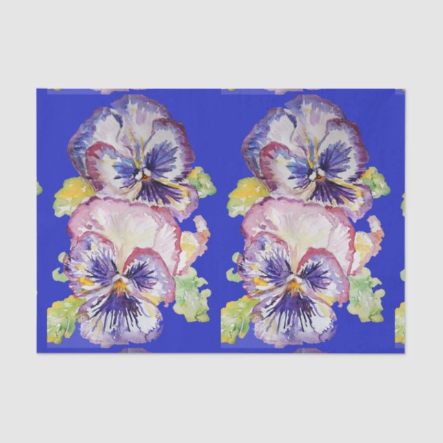 Pretty Pansy Flower Floral Blue Pattern Tissue Paper (Front)