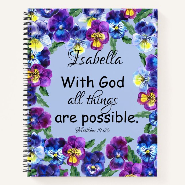 Pretty Pansy Flowers Christian Scripture Gift Notebook (Front)