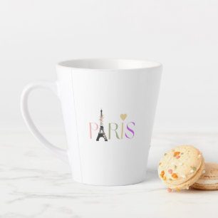 Pretty Paris Text and Eiffel Tower Latte Mug