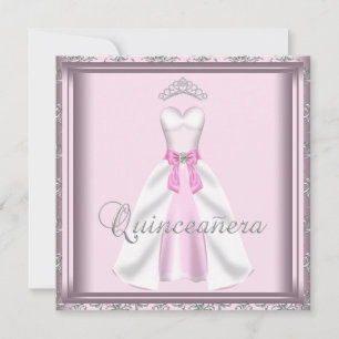 Pretty Party Dress Pink and Grey Quinceanera Invitation