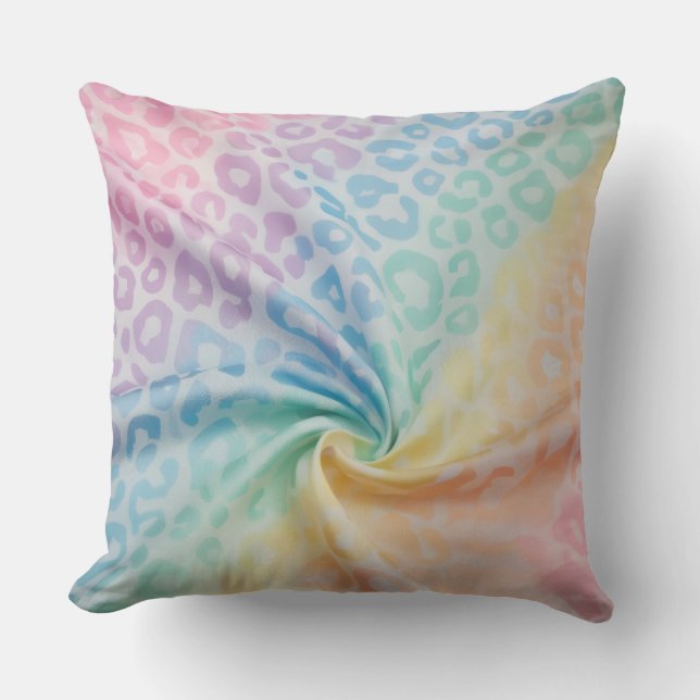 Pretty Pastel Accents | Rainbow Leopard Print Cushion (Front)
