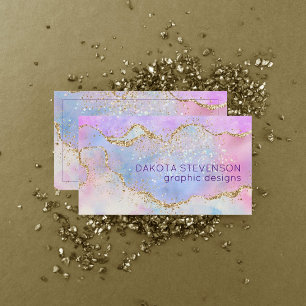 Pretty Pastel Agate   Gold Glitter Vein Watercolor Business Card