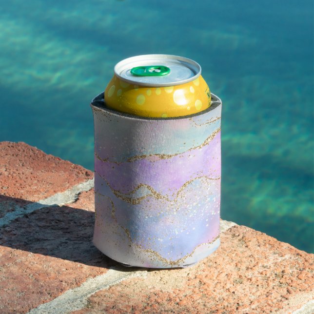 Pretty Pastel Agate | Gold Glitter Vein Watercolor Can Cooler (In Situ Pool)