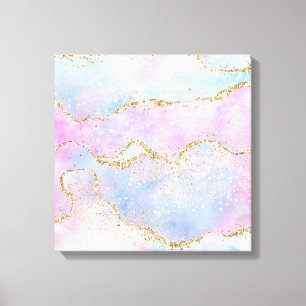 Pretty Pastel Agate Gold Glitter Vein Watercolor Canvas Print