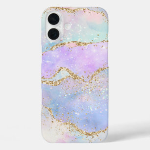 Pretty Pastel Agate   Gold Glitter Vein Watercolor iPhone 16 Plus Case