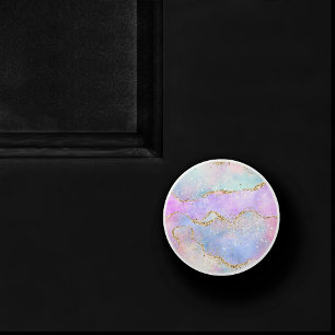 Pretty Pastel Agate Gold Glitter Vein Watercolor Ceramic Knob