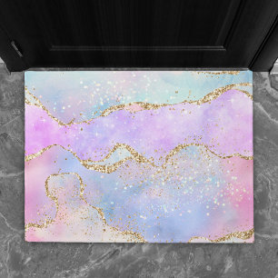Pretty Pastel Agate Gold Glitter Vein Watercolor Doormat