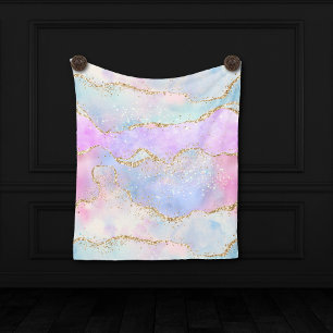 Pretty Pastel Agate Gold Glitter Vein Watercolor Fleece Blanket